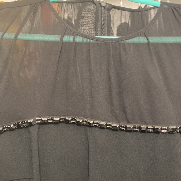 Escada Black Dranina Sleeveless Sheer Top Solid Bottom Contour Dress EUR 44 - Picture 5 of 9